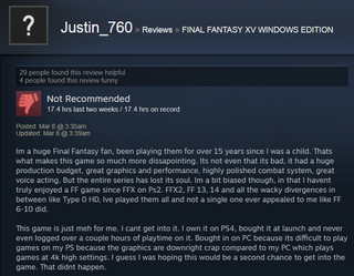 Illustration for article titled Final Fantasy XV, As Told By Steam Reviews